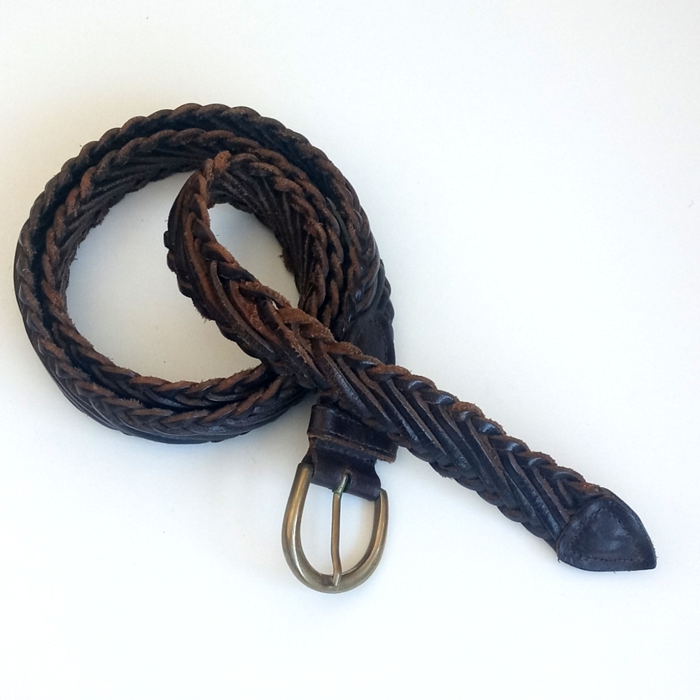 Chocolate Brown Braided Distressed Leather Belt 36” Men’s or Women’s Belt